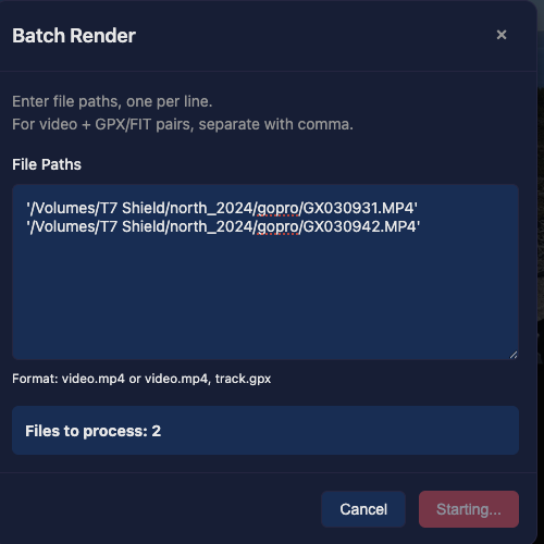 GPStitch Batch Rendering — multiple video processing